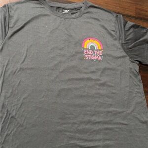 SHEIN Charcoal Gray Short Sleeve Tee with Rainbow "End The Stigma" Graphic